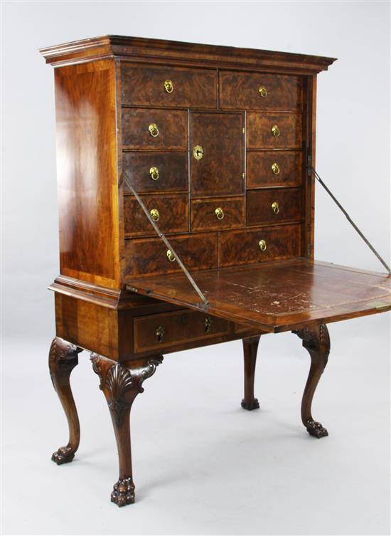 A 17th century style figured walnut secretaire à abattant, W.3ft 9in. D.1ft 8in. H.5ft 3in.